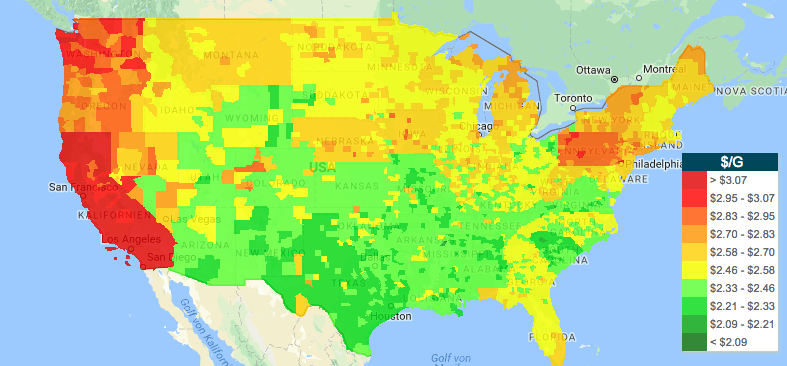 ᐅ Benzinpreise in den USA - Aktuelle Preise & Entwicklung